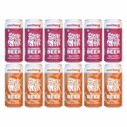 Coolberg Non Alcoholic Beer Assorted Flavors 300ml CANs - Pack of 12 (300ml x 12) Peach & Cranberry