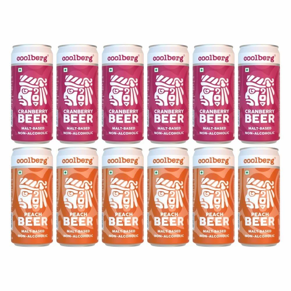Coolberg Non Alcoholic Beer Assorted Flavors 300ml CANs - Pack of 12 (300ml x 12) Peach & Cranberry