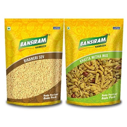 Bansiram Namkeen Bikaneri Sev (375 g) & Khatta Mitha Mix (400 g)