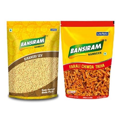 Bansiram Namkeen Bikaneri Sev (375 g) & Faradi Chiwda Tikha (350 g)