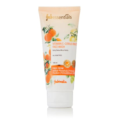 Fabessentials Vitamin C Citrus Fruits Face Wash | with Triple Fruit Vitamin Complex - Orange Oil, Lemon Peel & Amla | Infused with Lactic Acid, Glycolic acid for exfoliation| Daily Detox Micro Polish Cleansing & Skin Brightening - 100 ml