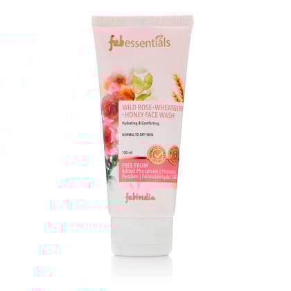 Fabessentials Wild Rose Wheatgerm Honey Face Wash | with 100% Organic Steam Distilled Rose Water to clear complexion of leftover impurities | Refreshing, Hydrating & Comforting | Banishes Dryness & Dullness | for Normal to Dry Skin - 100 gm