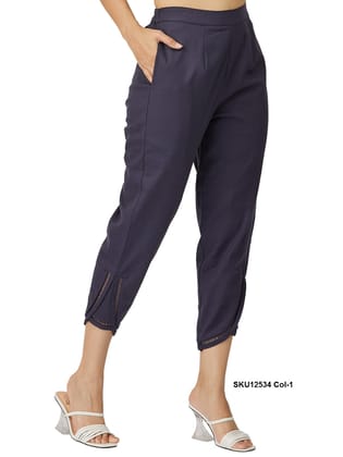 Women's Solid Ankle Length Cotton Trousers