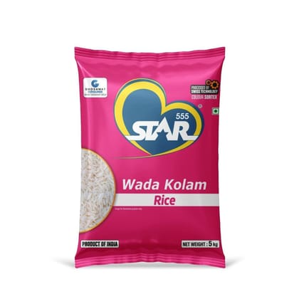 STAR 555 Wada Kolam Rice Pouch 5 Kg | Extra Long & Fluffy Grains | Suitable for all cuisines food | Nutrient Rich | Naturally Aged | Premium Aromatic Rice For Daily Cooking