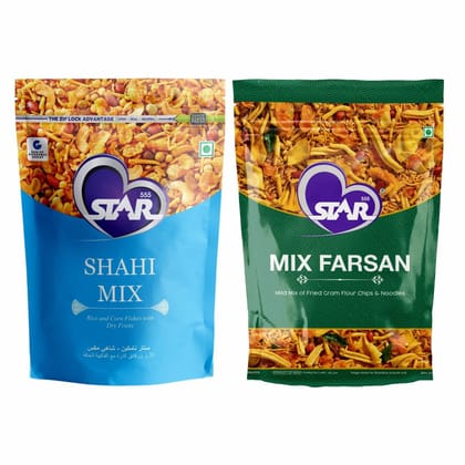 STAR 555 Mix Farsan & Shahi Mix Combo Pack | Crunchy & Spicy Indian Snack | Party Mix - 900 Gm (Pack of 2)
