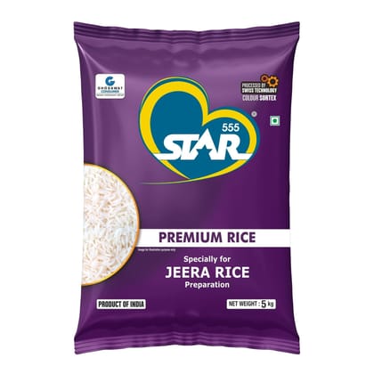 STAR 555 Rich Aromatic Rice Pouch 5 Kg | Extra Long & Fluffy Grains | Nutrient Rich | Naturally Aged | Rice Specially For Jeera Rice Preparation