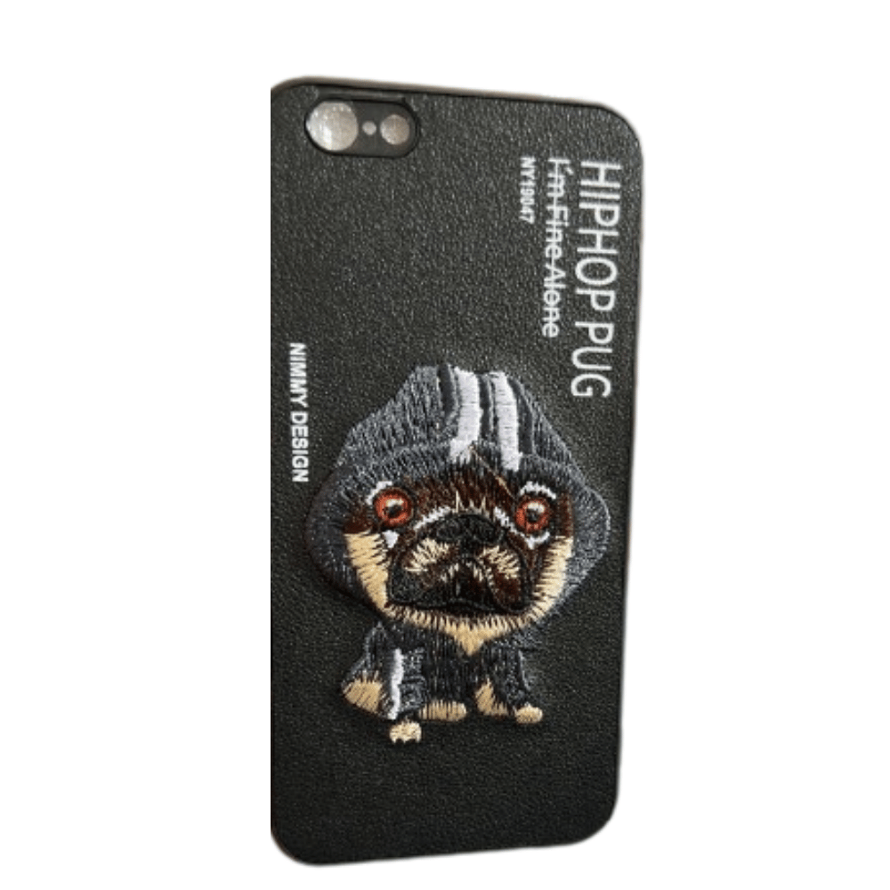 Design Hiphop Pug for iPhone Shockproof Phone Case with Embroidery Anti-Slip Scratch Resistant Protective Cover (iPhone 6S, Black)