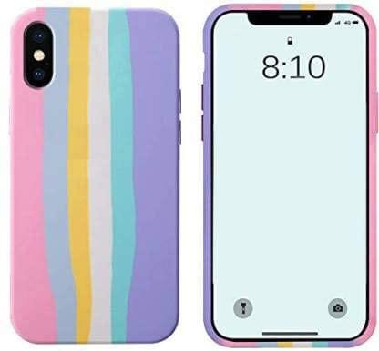 Explocart Rainbow with Logo Coloured Soft Silicone Protective Case Cover Compatible for iPhone X/XS (5.8") - Pink