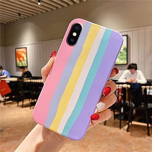 Explocart Rainbow with Logo Coloured Soft Silicone Protective Case Cover Compatible for iPhone X/XS (5.8") - Pink