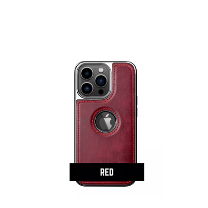 Red Leather Case With Chrome Electroplating For IPhone 12 / 12 Pro