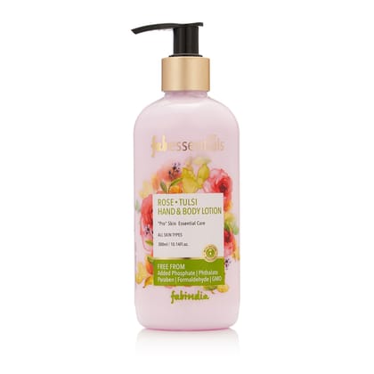 Fabessentials Rose Tulsi Hand & Body Lotion | infused with Shea Butter | Moisturises & Softens Rough Skin, Hand & Nail Cuticles - 300 ml