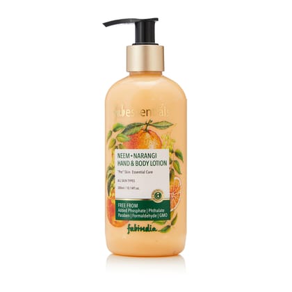 Fabessentials Neem Narangi Hand & Body Lotion | infused with Shea Butter & Cocoa Seed Butter | Moisturises & Softens Rough Skin, Hand & Nail Cuticles - 300 ml