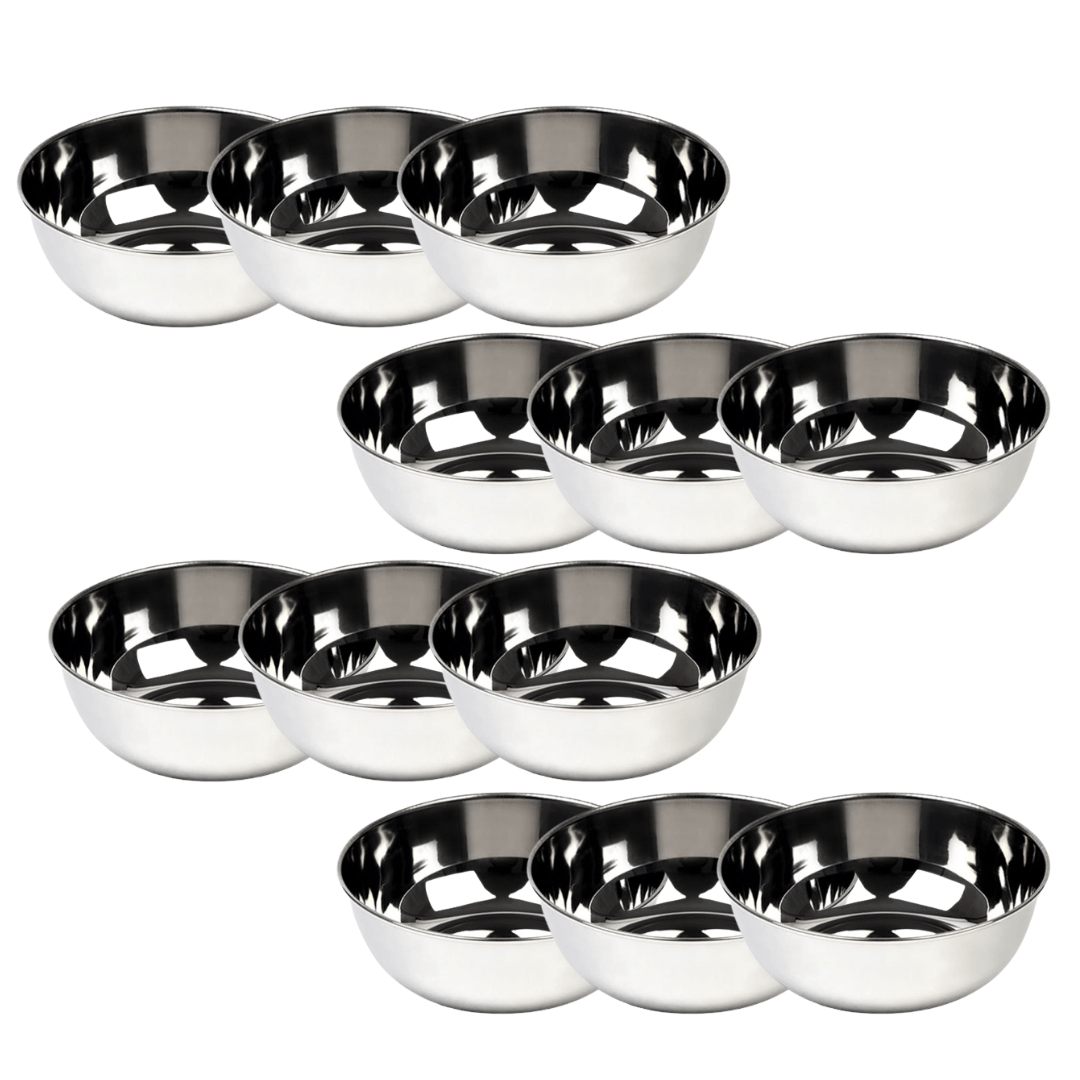 SHINI LIFESTYLE Steel Heavy Gauge Solid Bowl Wati Set with Mirror Finish, Katori, curry bowl Stainless Steel Vegetable Bowl (Silver, Pack of 12)