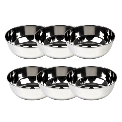SHINI LIFESTYLE Steel Heavy Gauge Solid Bowl Wati Set with Mirror Finish, Katori, curry bowl Stainless Steel Vegetable Bowl (Silver, Pack of 6)