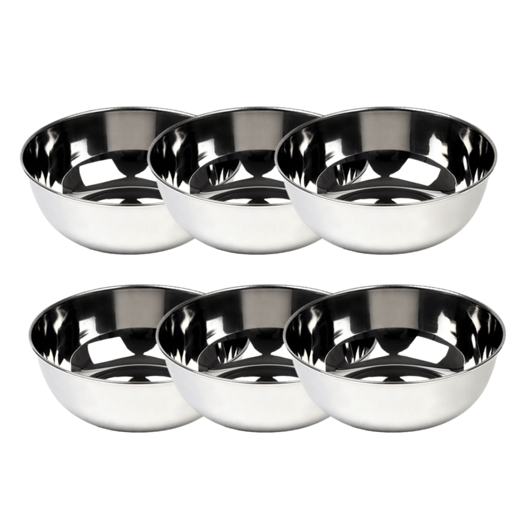 SHINI LIFESTYLE Steel Heavy Gauge Solid Bowl Wati Set with Mirror Finish, Katori, curry bowl Stainless Steel Vegetable Bowl (Silver, Pack of 6)