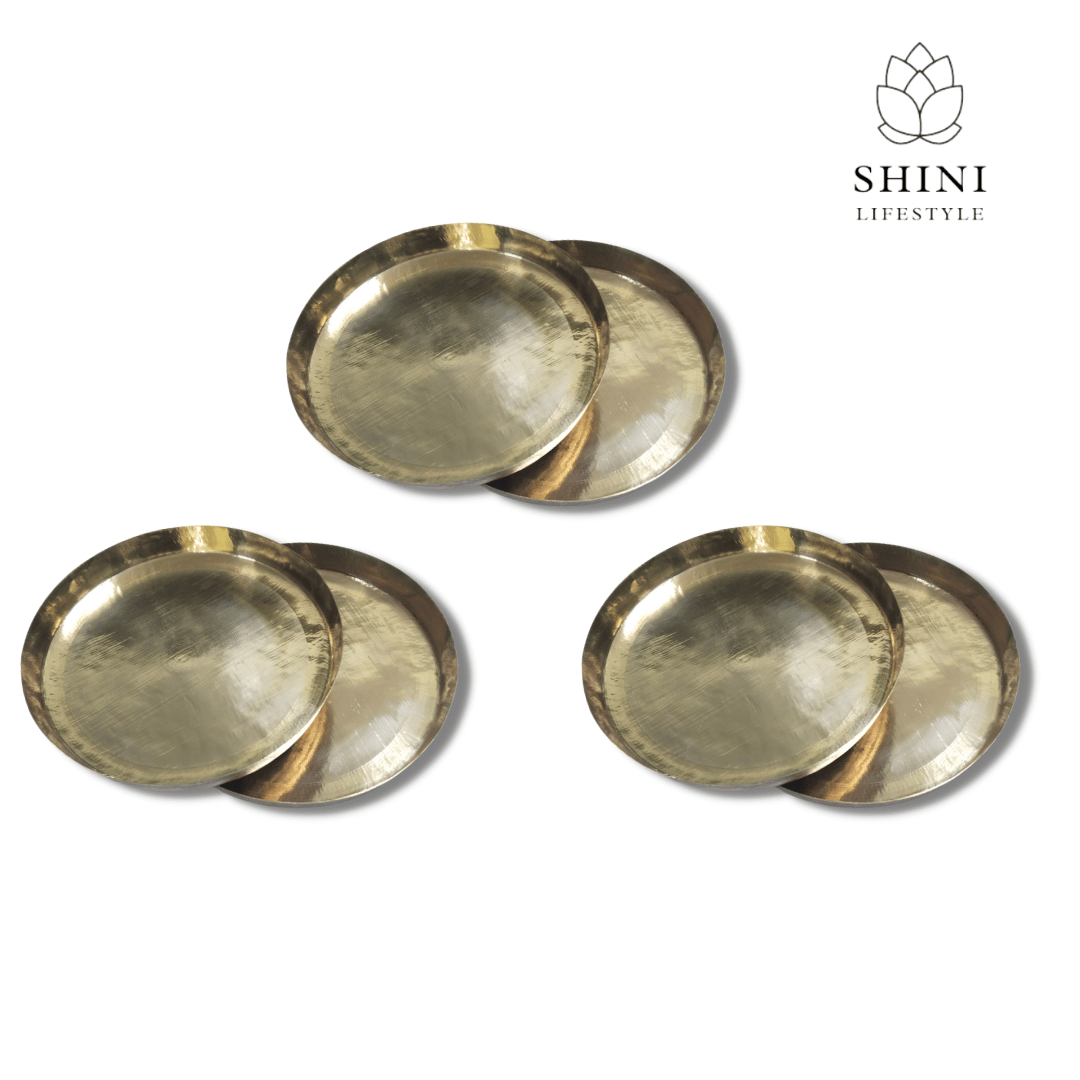 SHINI LIFESTYLE Pure Brass Dinner Plate, Thali Set For Pooja & Serving Purpose, Brass Dinner Plate,28cm