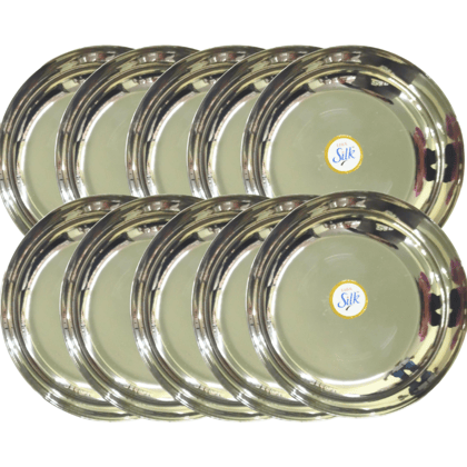 SHINI LIFESTYLE Stainless Steel Halwa plate /Dessert Plate Set,Halwa Plate Set, Round Beeding Halwa Plate (4 pieces, 12cm dia)