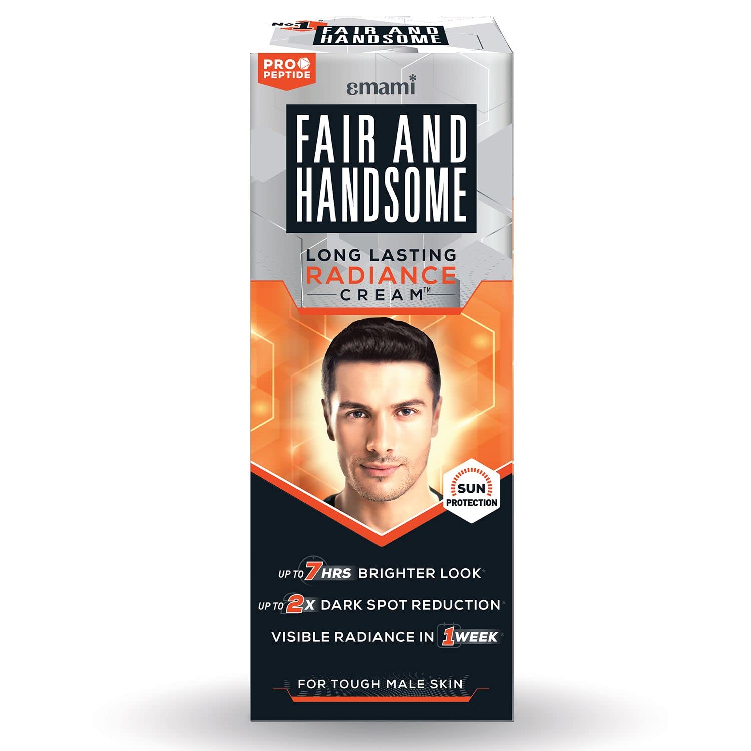 Emami Fair & Handsome Long Lasting Radiance Cream, 2X Spot Reduction, 7 Hrs Brighter Looky, Pro-Peptide, Face Cream For Men, 60g