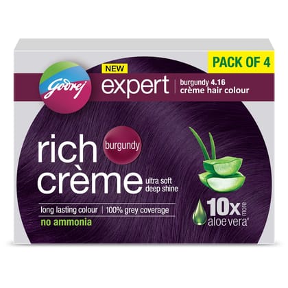 Godrej Expert Rich Crame Hair Colour Shade 4.16 BURGUNDY, Pack of 4 * 20g+20ml