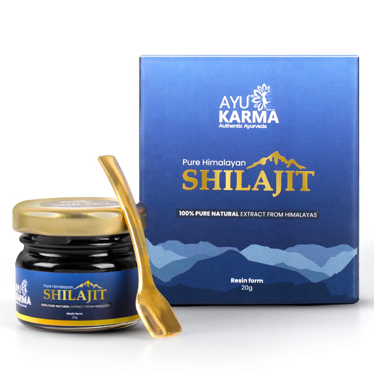 AYUKARMA Ayurveda Pure Himalayan Shilajit/Shilajeet Resin 20g - From Himalayas | Authentic & Pure, Natural Trace Minerals & >75% Fulvic Acid, Potent for Strength, Stamina & Performance