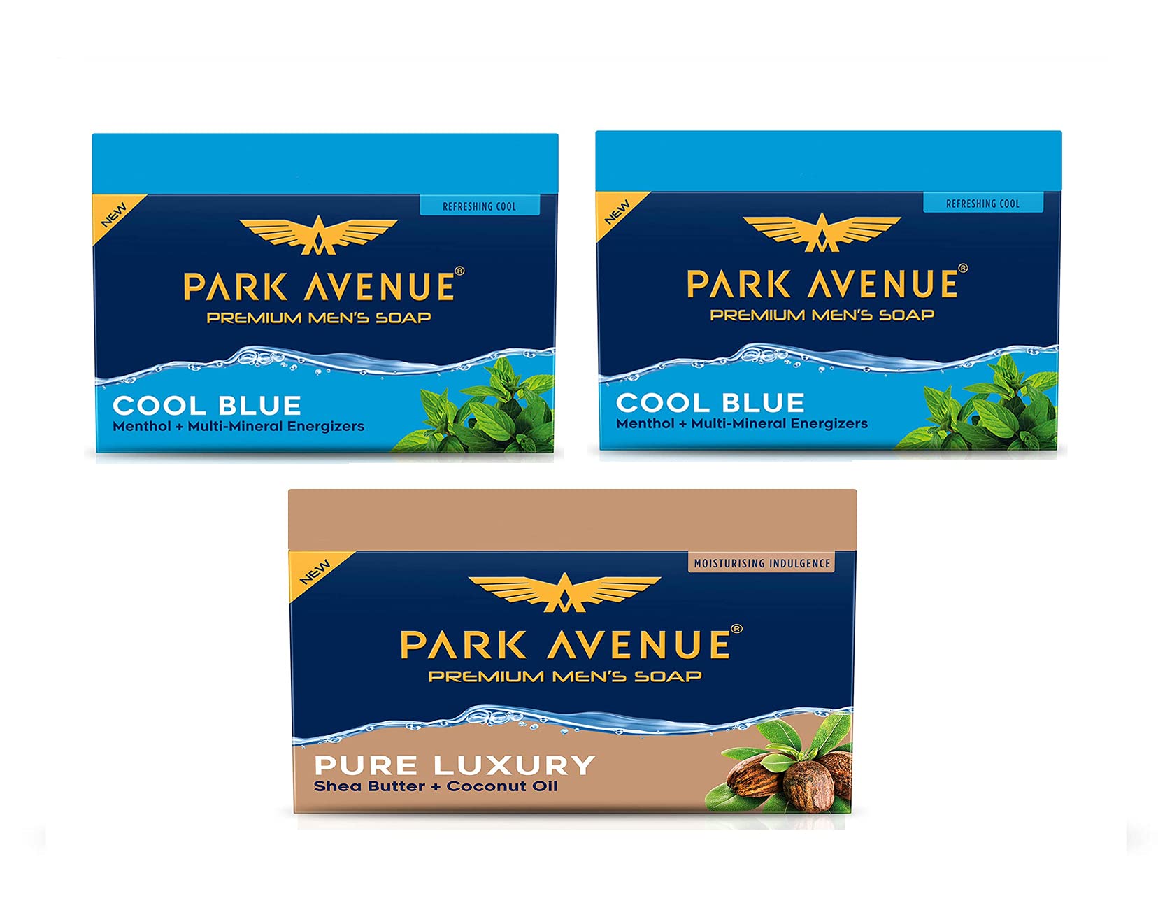 parkavenue 2 Cool Blue and 1 Pure Laxuary, 125gm Soap Combo