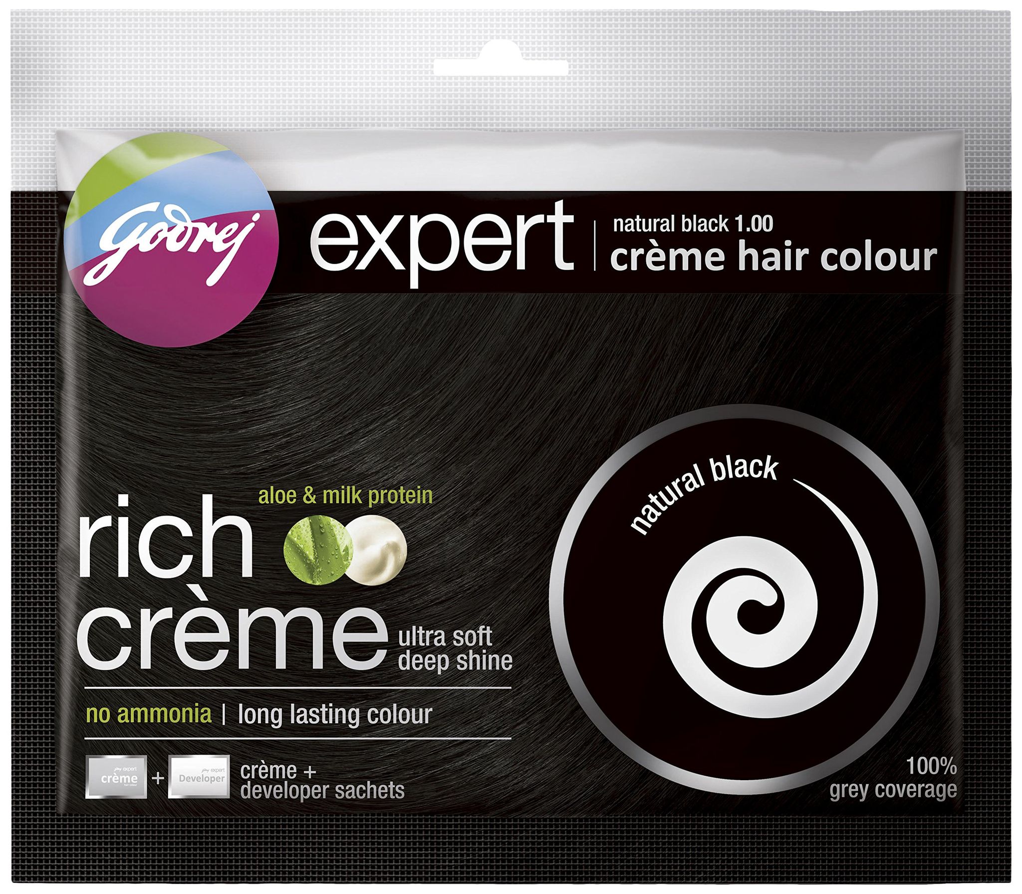 Godrej Expert Rich Cr�me Hair Colour, 20ml+20g (Pack of 8) - Natural Black