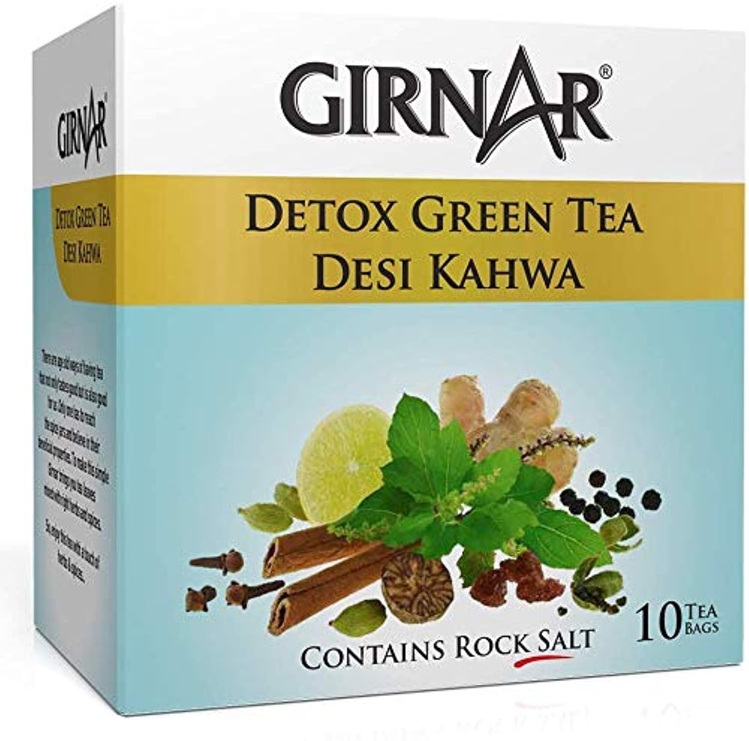 Girnar Green Tea, Desi Kahwa, 10 Tea Bags, 2.5g each. Net Wt:- 25g