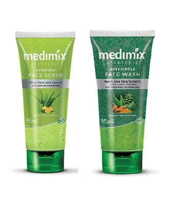 Medimix Ayurvedic Anti Pimple Face Wash and Everyday Face Scrub Women & Men, 50ml Each