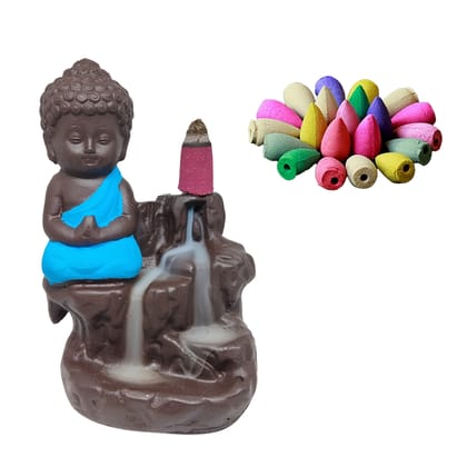 ZURU BUNCH Handcrafted Pure Ceramic Lord Mahaveer Smoke Waterfall Cone Incense Holder, Lord Mahaveer Smoke Waterfall Incense Holder with 10 Pieces backflow incense cones