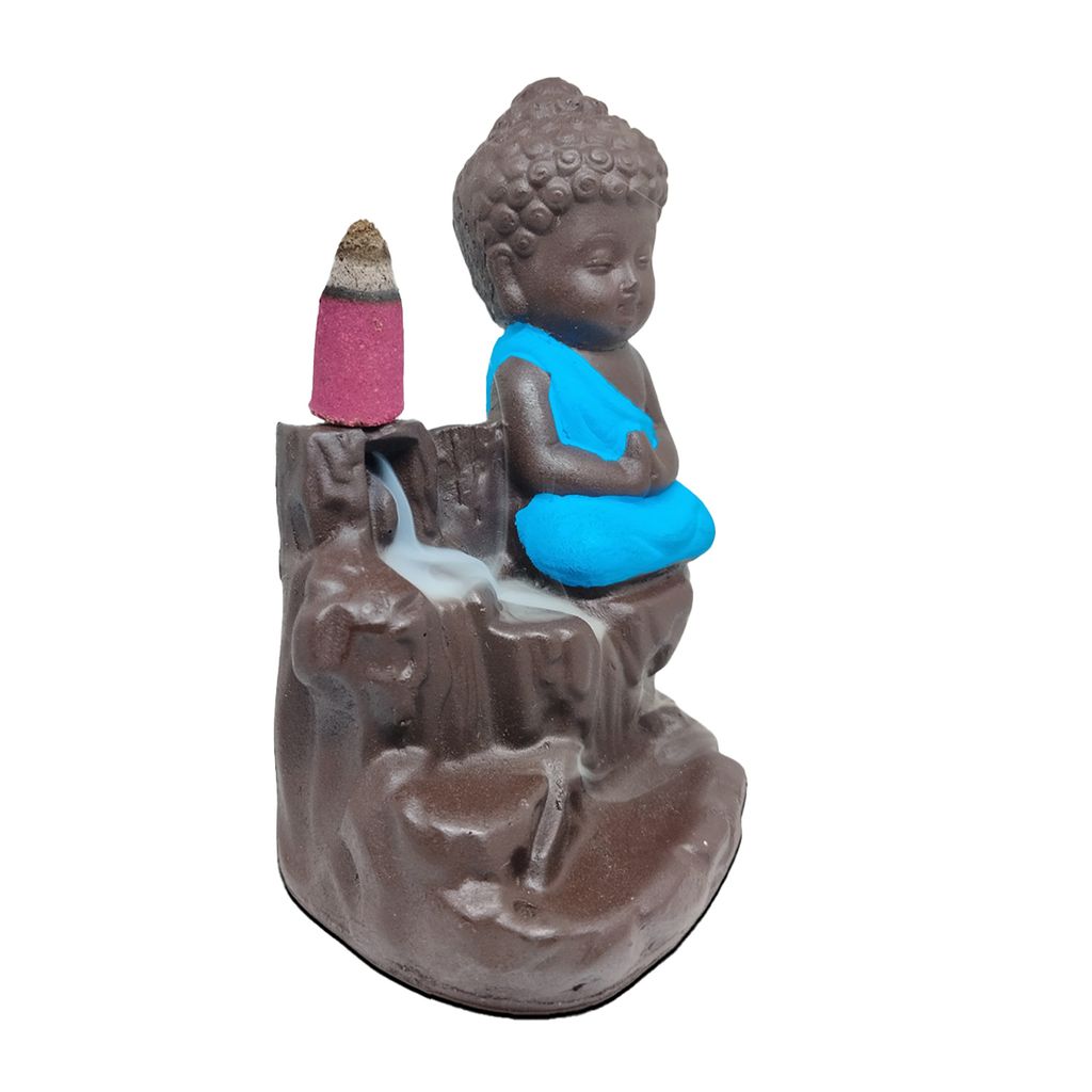 ZURU BUNCH Handcrafted Pure Ceramic Lord Mahaveer Smoke Waterfall Cone Incense Holder, Lord Mahaveer Smoke Waterfall Incense Holder with 10 Pieces backflow incense cones