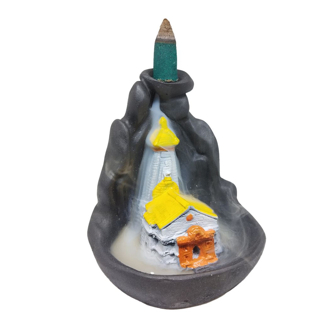ZURU BUNCH Handcrafted Pure Ceramic Kedarnath Temple Smoke Waterfall Cone Incense Holder, Kedarnath Temple Smoke Waterfall Incense Holder with 10 Pieces backflow incense cones