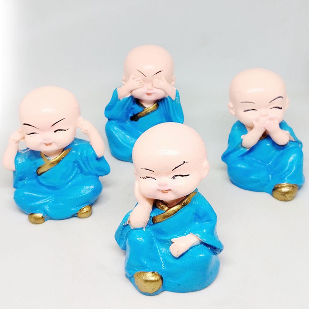 ZURU BUNCH Baby Monk Buddha Idols Showpiece for Car Dashboard Home Decor Decoration & Gifting Purpose, Office Decoration, Indoor Outdoor (Pack of 4, 5 cm)