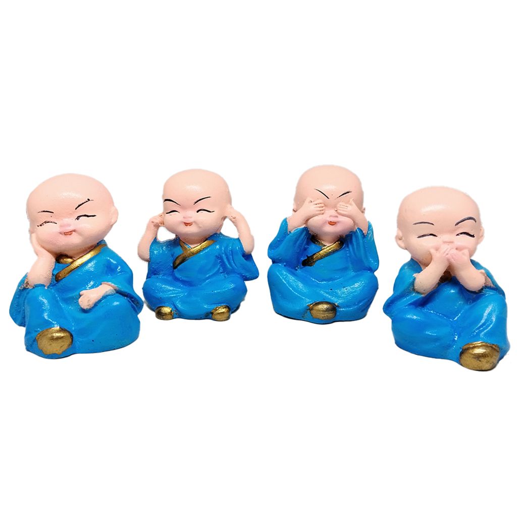 ZURU BUNCH Baby Monk Buddha Idols Showpiece for Car Dashboard Home Decor Decoration & Gifting Purpose, Office Decoration, Indoor Outdoor (Pack of 4, 5 cm)