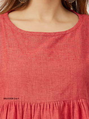 Stylish Red Tiered Peplum Top with Contrast Cuff Sleeves