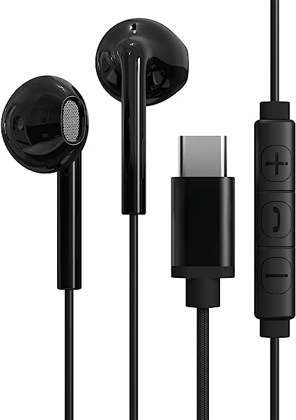 PLAY WE6C USB C Headphones, Hi-Res Type C Earphones in-Ear Earbud with Baried Suit with Microphone and Volume Control Compatible with Google Pixel LG Samsung Oneplus Sony MacBook Black…