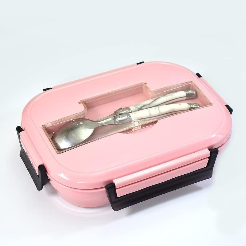 Store4Hope Pink Lunch Box for Kids and Adults, Stainless Steel Lunch Box with 3 Compartments with Spoon Slot.