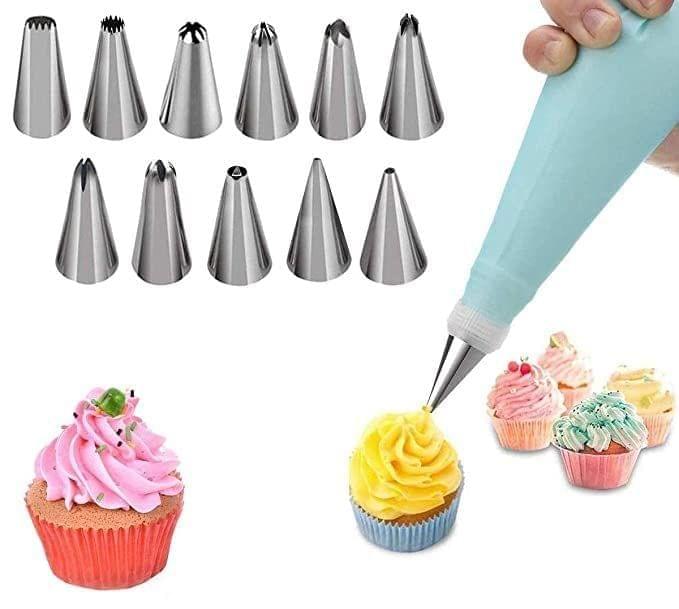 12 Piece Cake Decorating Set Frosting Icing Piping Bag Tips with Steel Nozzles