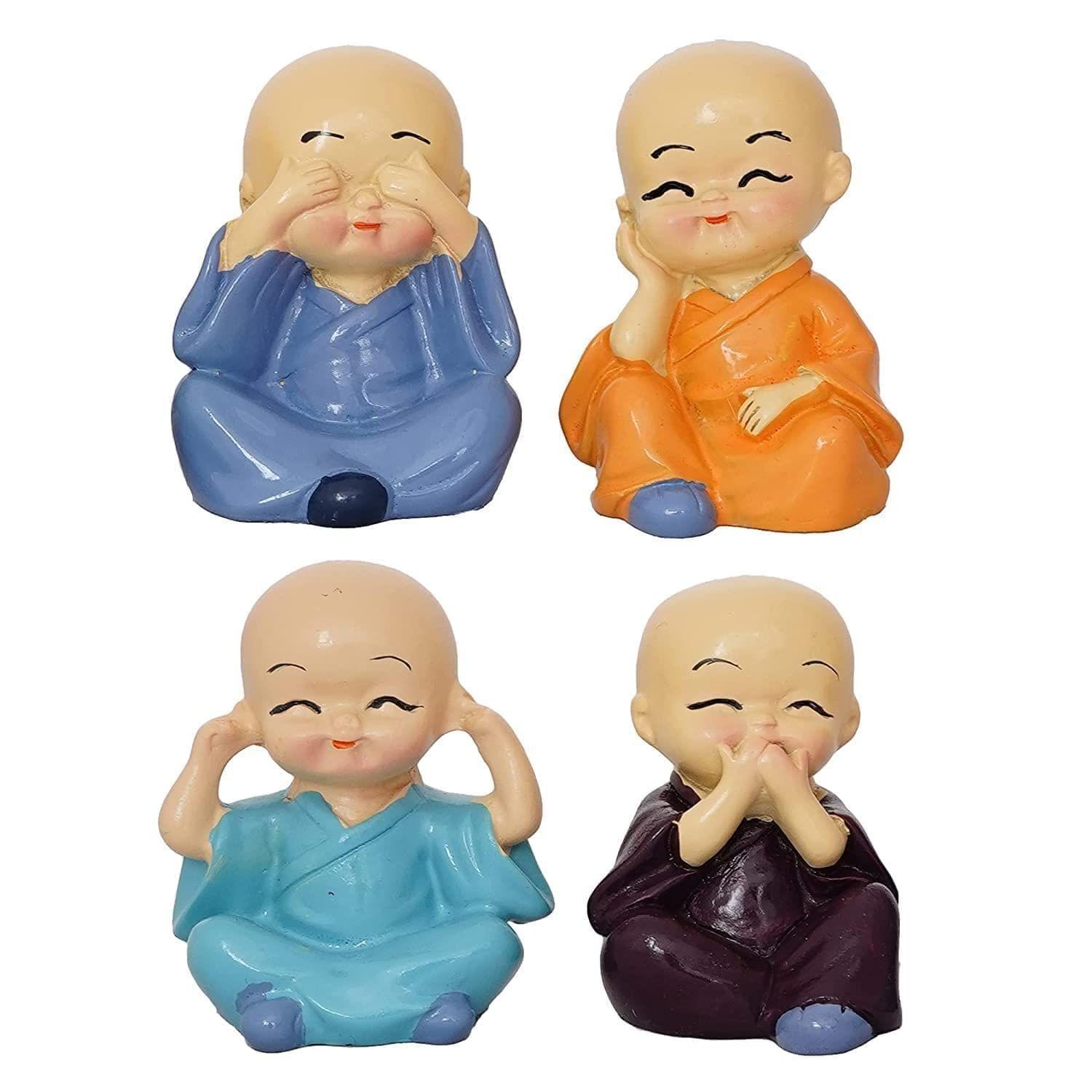 Store 4 Hope Polyresin Baby Monk Buddha Idols Standard Multicolour, 4 Pieces-Car Dashbord-Home Decor