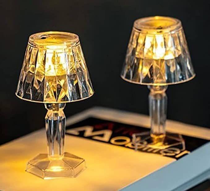 Store4Hope 2 Pcs Led Crystal Diamond Table Lamp Mini Projection Lamp for Gifting, Birthday, Christmas, Home, Indoor, Outdoor Decoration (Pack of 2, Yellow)