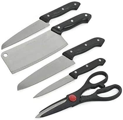 Store 4 Hope, Stainless Steel Kitchen 5-Pcs Knife Set with Wooden Chopping Board & Scissor Vegetable & Meat Cutting