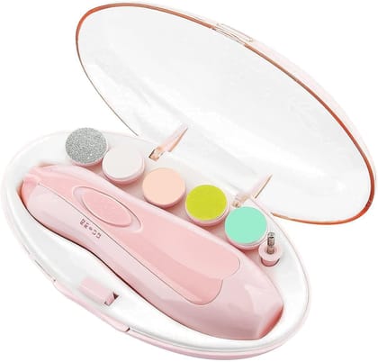 Store4Hope New Baby Nail File Electric,Baby Nail Trimmer with 6 Grinding Heads Safe for Newborn Baby Baby Nail Clippers with Light, Electric Baby Nail Trimmer (Pink Colour).
