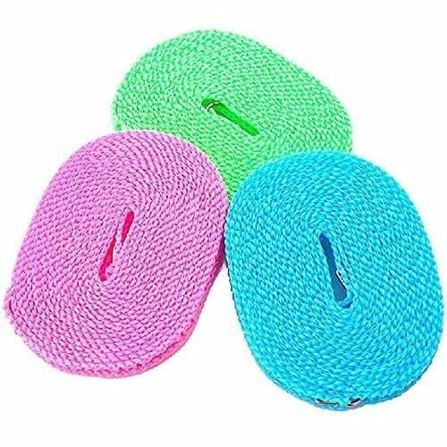 Store 4 Hope 5 Meters Windproof Anti-Slip Clothes Washing Line Drying Nylon Rope with Hooks (Color May Vary)