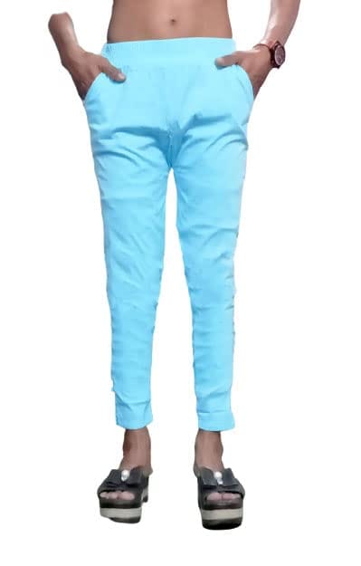 Cron Women's Straight Fit Ankle Length, Slim fit Cigarette Pants with an  Elasticated Waist Band (30, Sky Blue)