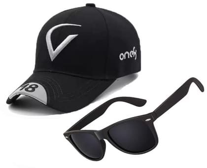 Cron New Look Black Base Ball Cap & Black Sunglass for Men & Boys, Women (Pack of 2)