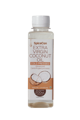 SpiceCon EXTRA VIRGIN COCONUT OIL | Cold Pressed | 100% Pure and Natural Coconut Oil | No Gluten | No Artificial Colours & Flavors (200 ML)