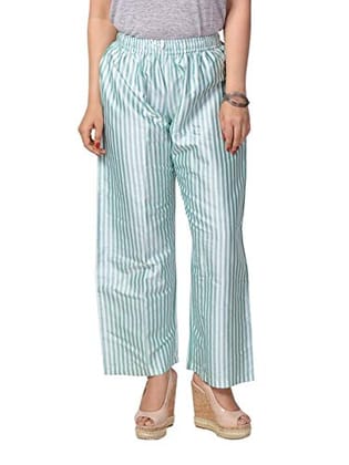 Women's Light Blue Striped Cotton Palazzo Pants
