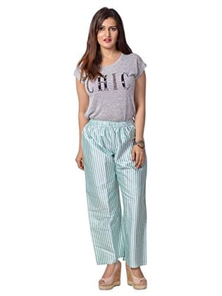 Women's Light Blue Striped Cotton Palazzo Pants
