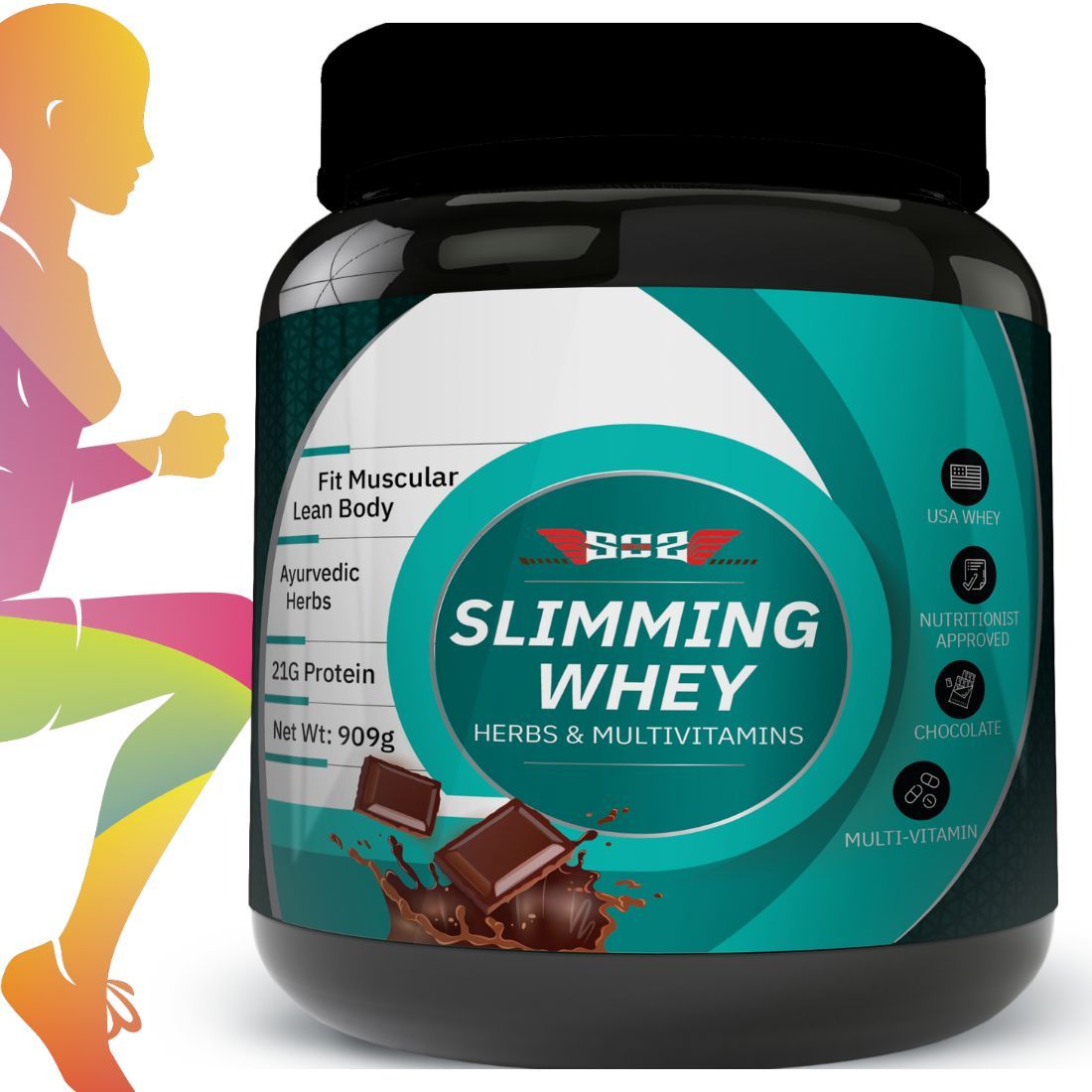 SOS Nutrition Protein Powder for Women, Slimming Whey Protein, Plant Protein with Herbs for Weight Management, Multivitamins for Glowing Skin, Healthy Hair, Strong Bones (Chocolate, 910g)