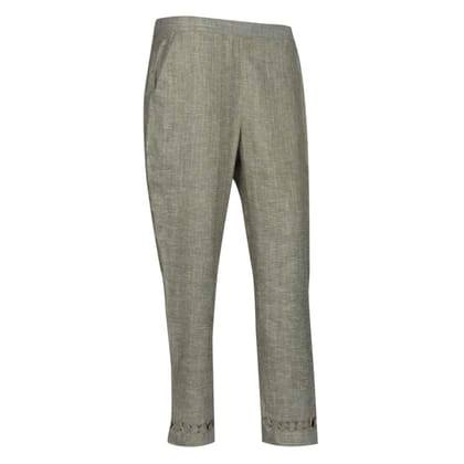 Light Green Cotton Blend Regular Fit Palazzo Pants with Cut-Out Hem for Women