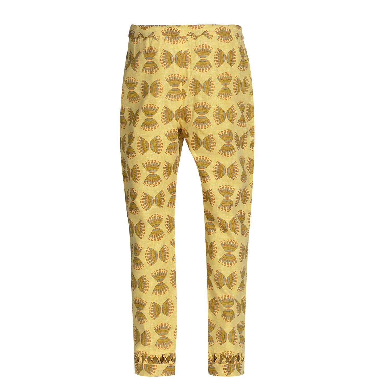 Light Yellow Cotton Printed Ethnic Pants for Women
